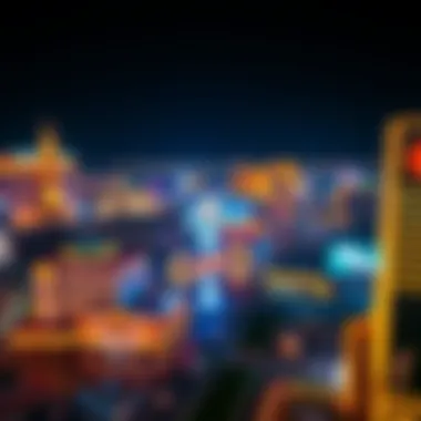 Aerial view of the Las Vegas Strip at night illuminated by neon lights