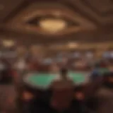 Overview of the Choctaw Casino poker room with players engaged in tournaments