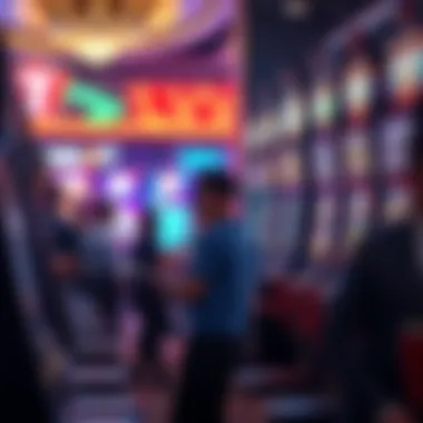 Group of diverse players strategizing near slot machines