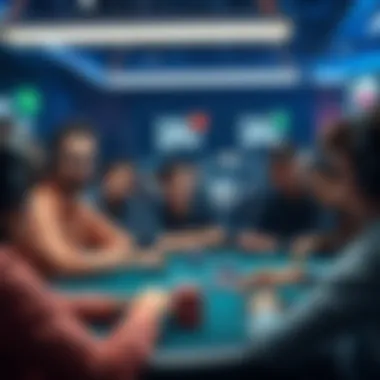 A diverse group of players engaging in an online poker game on various devices