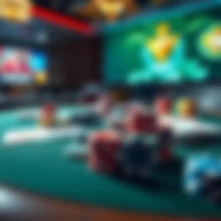 A vibrant online poker table showcasing diverse cards and chips