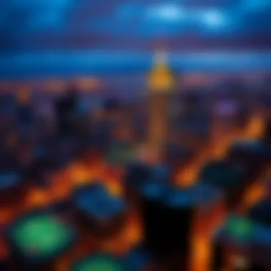 Vibrant New York City Skyline Aerial view of New York City skyline with a vibrant nightlife