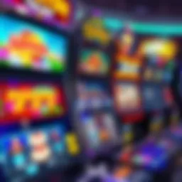 A vibrant slot machine with a themed design showcasing colorful graphics