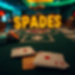A close-up view of a Spades game setup with cards and score sheets.
