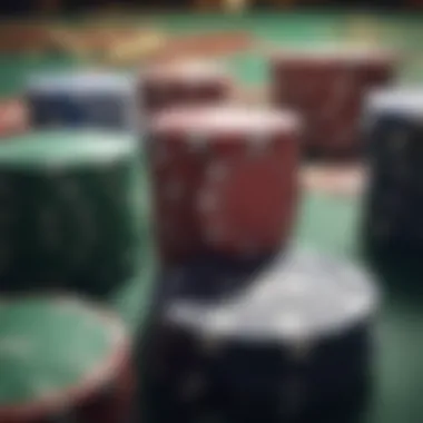 Poker Betting Strategies A close-up view of various poker chips signifying different betting strategies