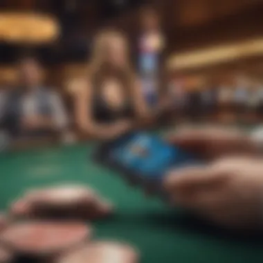 Apple Pay Interface in Online Gambling A smartphone displaying the Apple Pay interface with a casino backdrop.