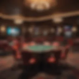 A luxurious poker club interior showcasing elegant tables and vibrant ambiance