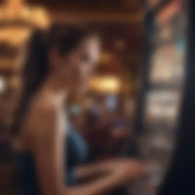 Player engaged with a slot machine