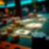 Strategic game board with dice and cards