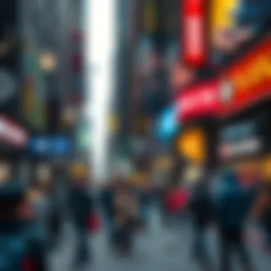 Cultural Influences in New York Betting Scene A bustling street in New York with cultural elements and betting advertisements