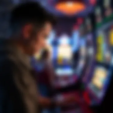 Close-up of a player analyzing a gambling machine