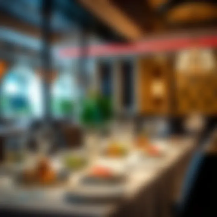 Elegant dining setup with gourmet dishes and exquisite table settings