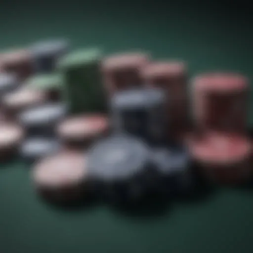 A close-up view of meticulously arranged poker chips reflecting strategic organization.