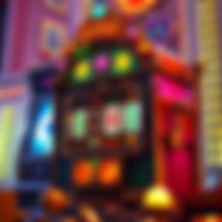 A vibrant illustration depicting a gypsy slot machine adorned with mystical symbols